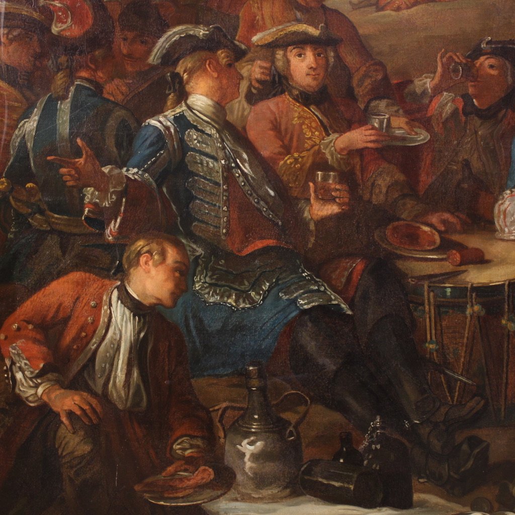 Grande quadro francese del XVIII secolo, fermata dei granatieri a cavallo della guardia del Re-photo-5