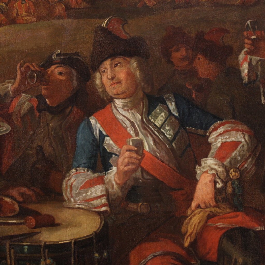 Grande quadro francese del XVIII secolo, fermata dei granatieri a cavallo della guardia del Re-photo-6