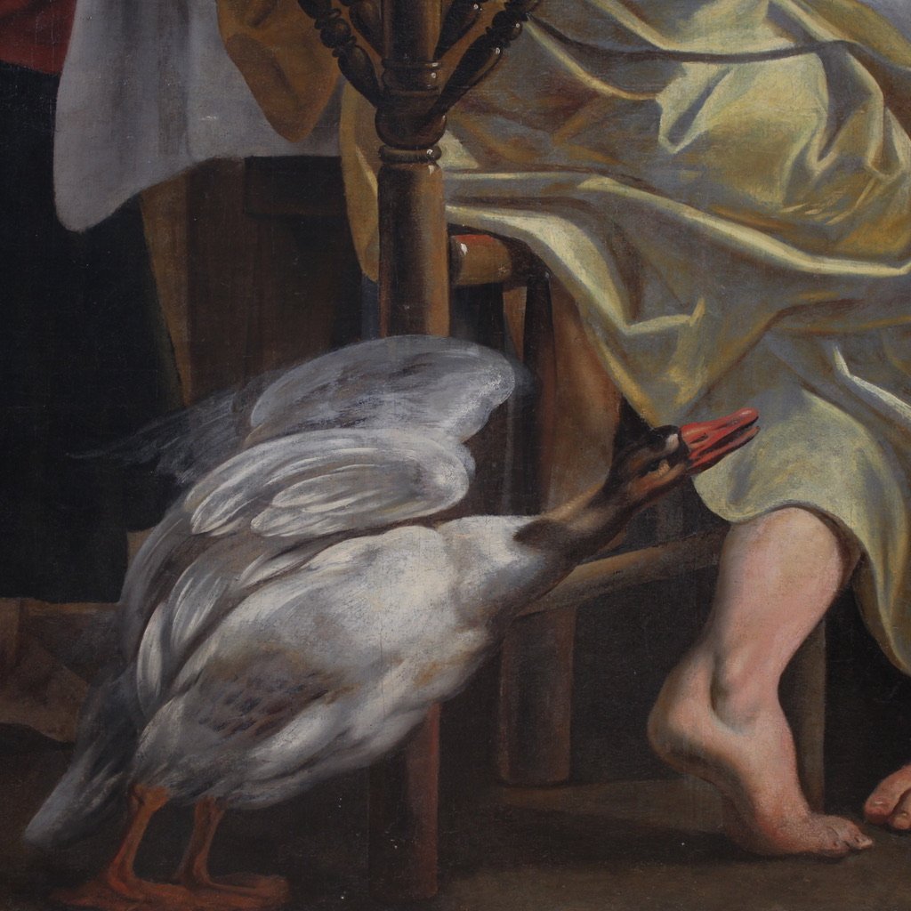 Grande dipinto mitologico del XVIII secolo, Filemone e Bauci visitati da Giove e Mercurio-photo-4