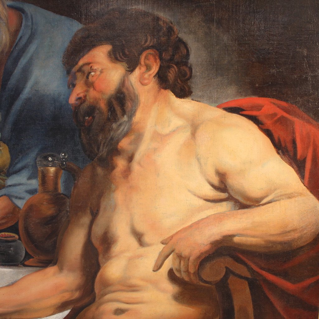 Grande dipinto mitologico del XVIII secolo, Filemone e Bauci visitati da Giove e Mercurio-photo-7