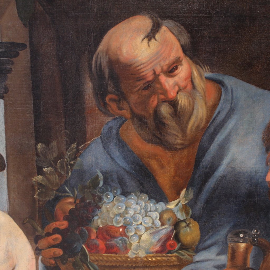 Grande dipinto mitologico del XVIII secolo, Filemone e Bauci visitati da Giove e Mercurio-photo-8