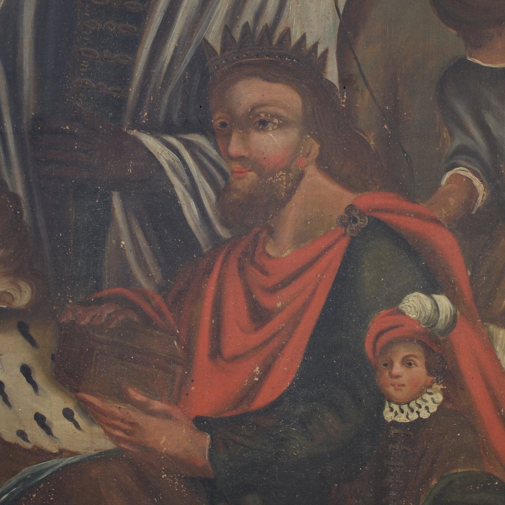 Dipinto spagnolo Adorazione dei Magi del XIX secolo-photo-4