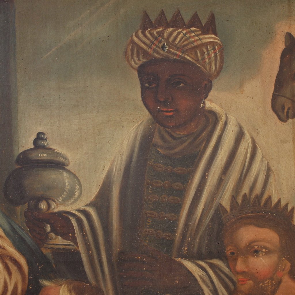 Dipinto spagnolo Adorazione dei Magi del XIX secolo-photo-5