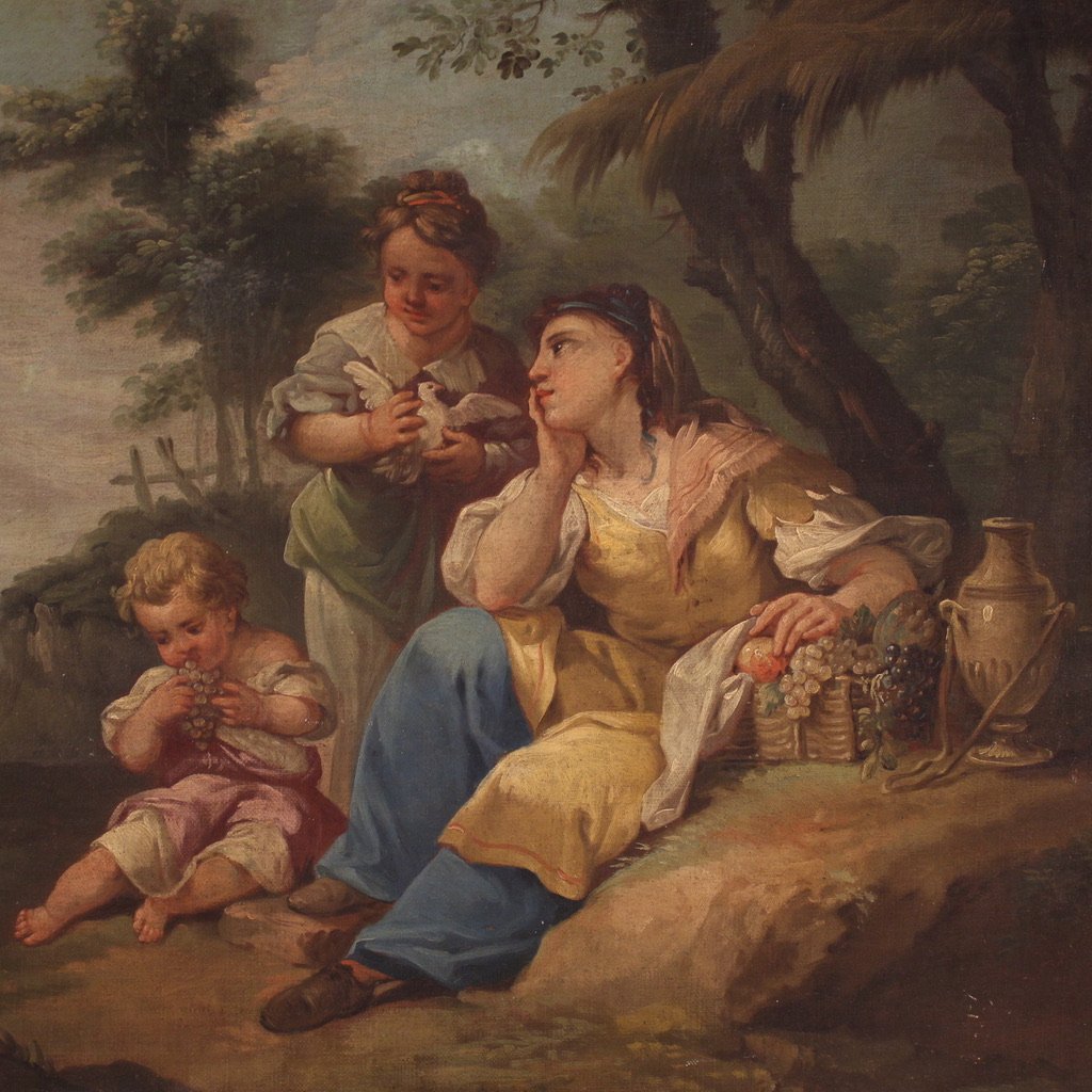 Grande dipinto francese del XVIII secolo, scena di genere rococò-photo-2