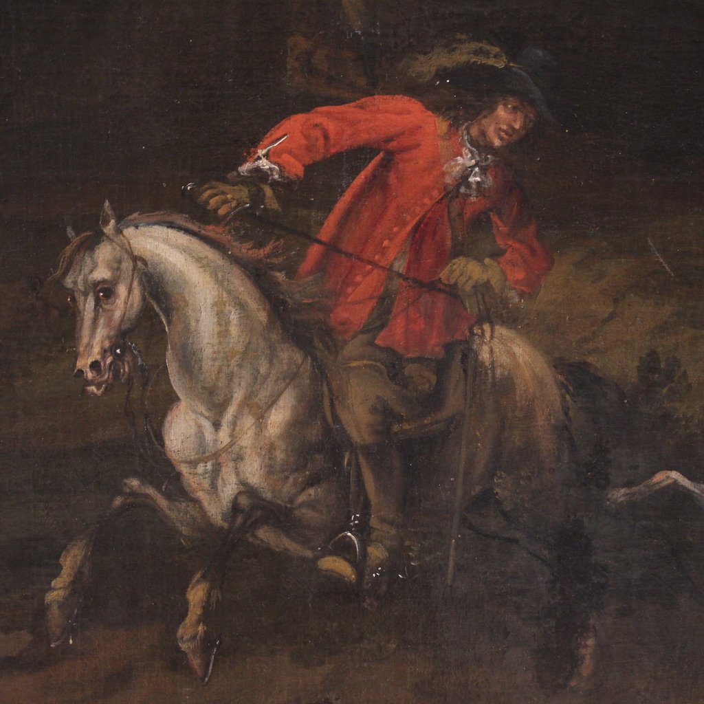 Antico dipinto italiano scena di caccia al cervo del XVIII secolo-photo-4