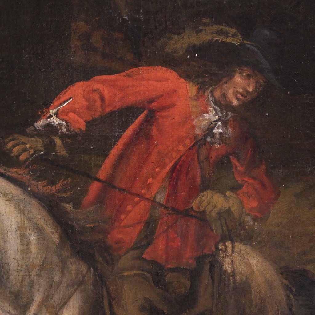 Antico dipinto italiano scena di caccia al cervo del XVIII secolo-photo-5