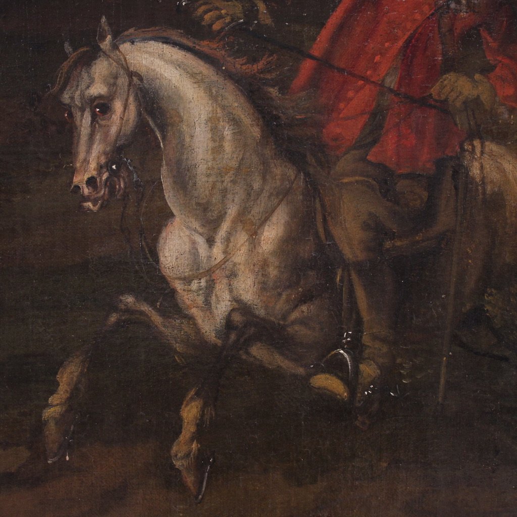 Antico dipinto italiano scena di caccia al cervo del XVIII secolo-photo-6