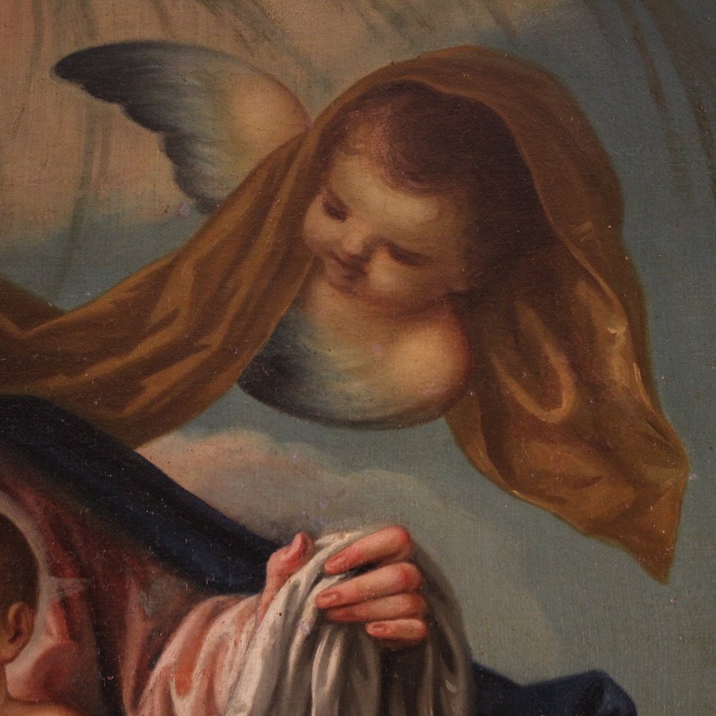 Grande dipinto italiano Madonna con bambino, San Giovanni Battista e San Rocco del XVIII secolo-photo-4