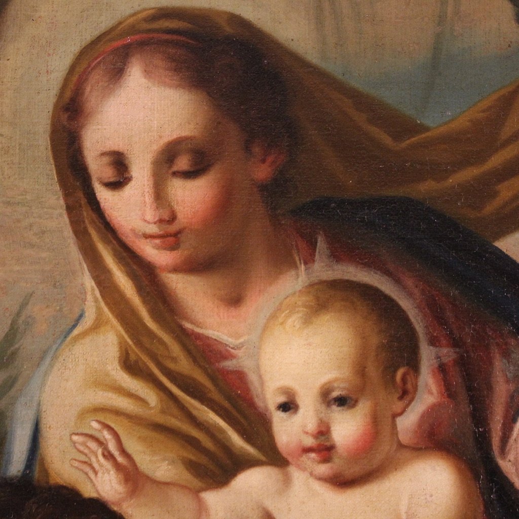 Grande dipinto italiano Madonna con bambino, San Giovanni Battista e San Rocco del XVIII secolo-photo-6