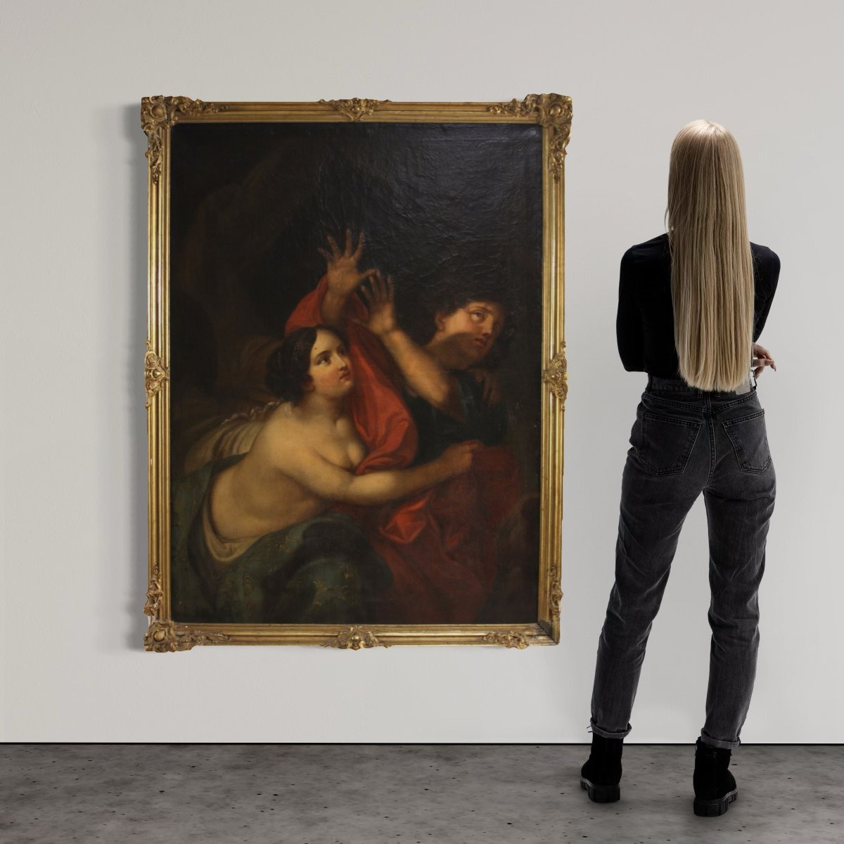 Antico dipinto italiano Giuseppe e la moglie di Putifarre del XVIII secolo-photo-2