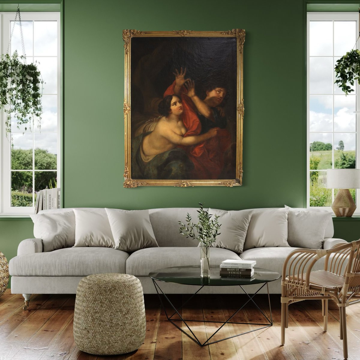 Antico dipinto italiano Giuseppe e la moglie di Putifarre del XVIII secolo-photo-4