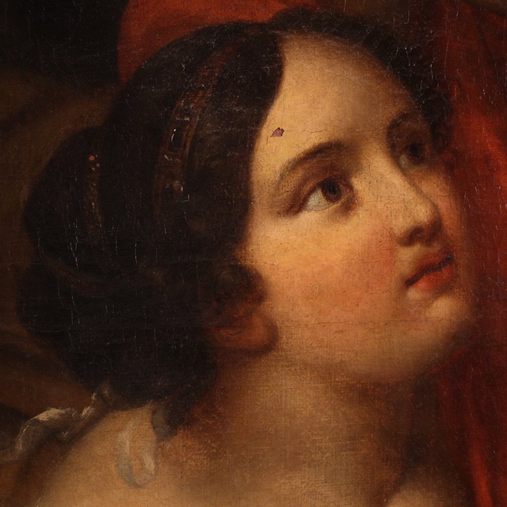 Antico dipinto italiano Giuseppe e la moglie di Putifarre del XVIII secolo-photo-5