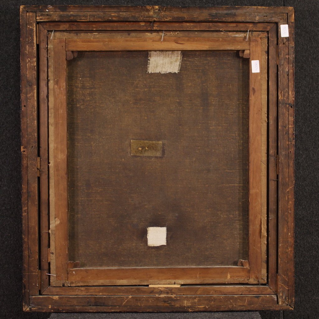 Antico dipinto fiammingo scena d'interno del XVII secolo-photo-8