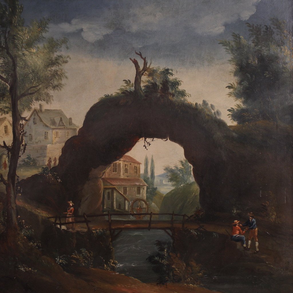 Antico dipinto francese paesaggio del XVIII secolo-photo-3
