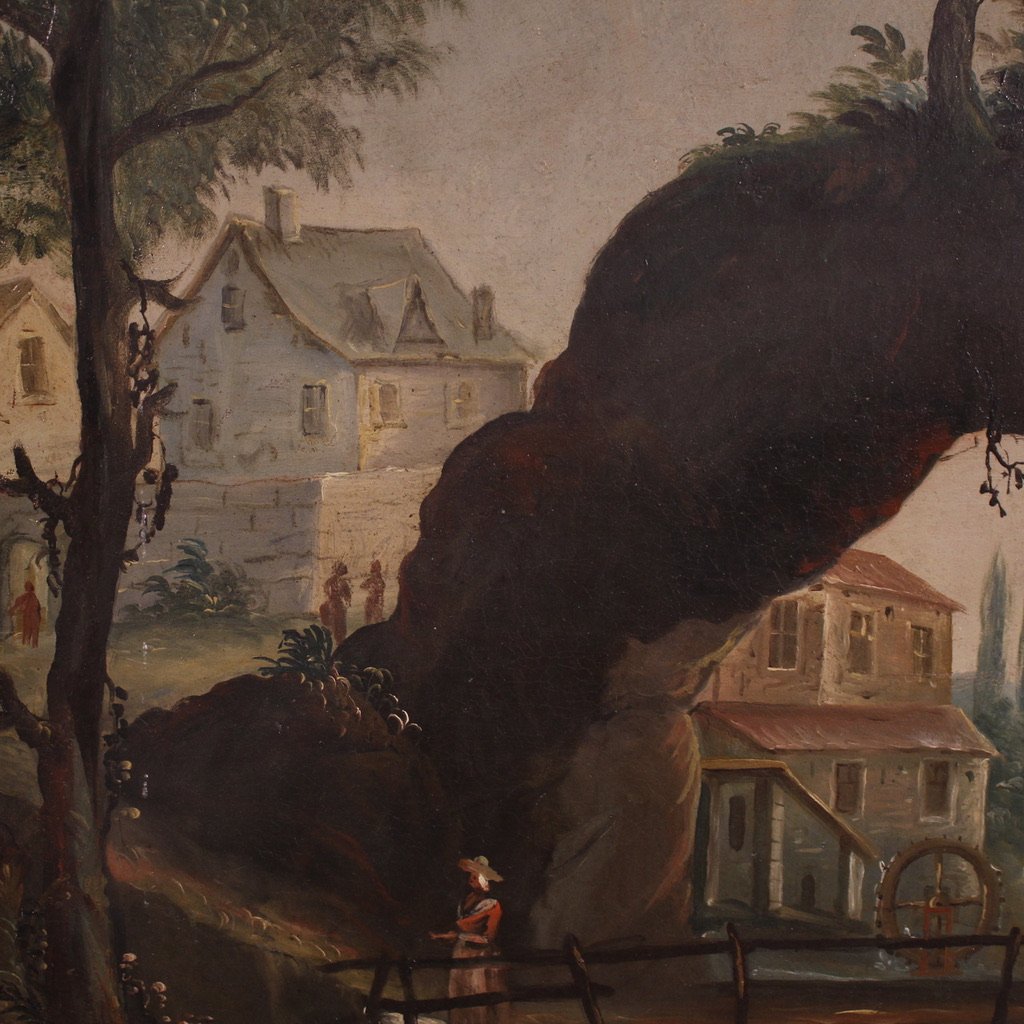 Antico dipinto francese paesaggio del XVIII secolo-photo-8