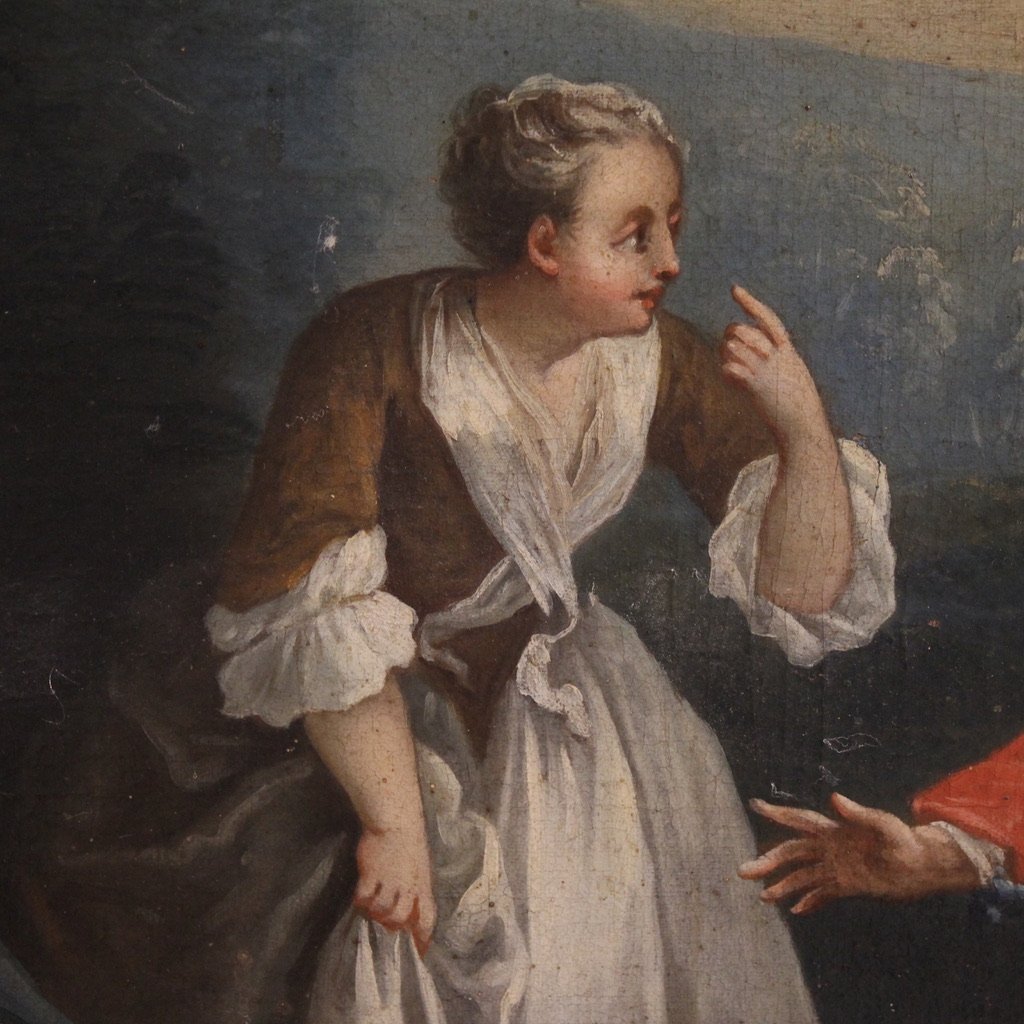 Antico dipinto francese gioco di bambini del XVIII secolo-photo-5