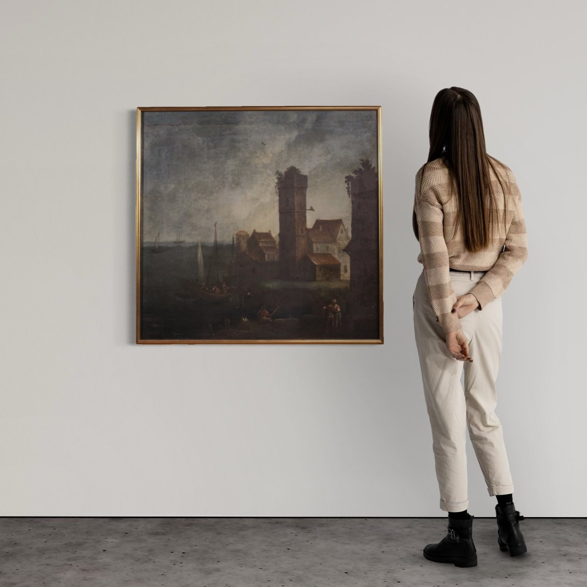 Antico dipinto francese marina del XVIII secolo-photo-4