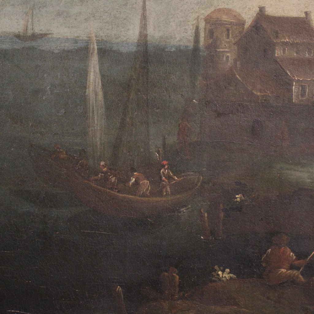 Antico dipinto francese marina del XVIII secolo-photo-7