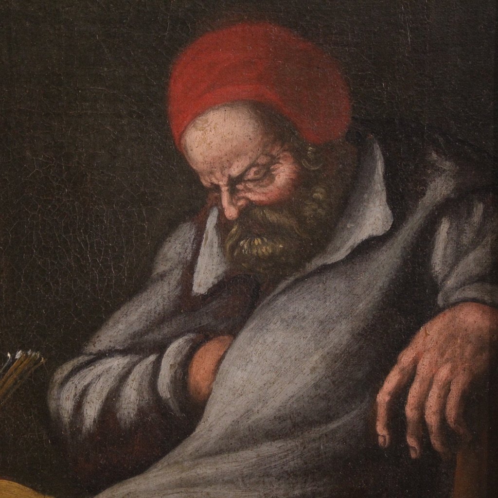 Antico quadro italiano del XVII secolo, Sacra Famiglia con San Giuseppe dormiente-photo-5