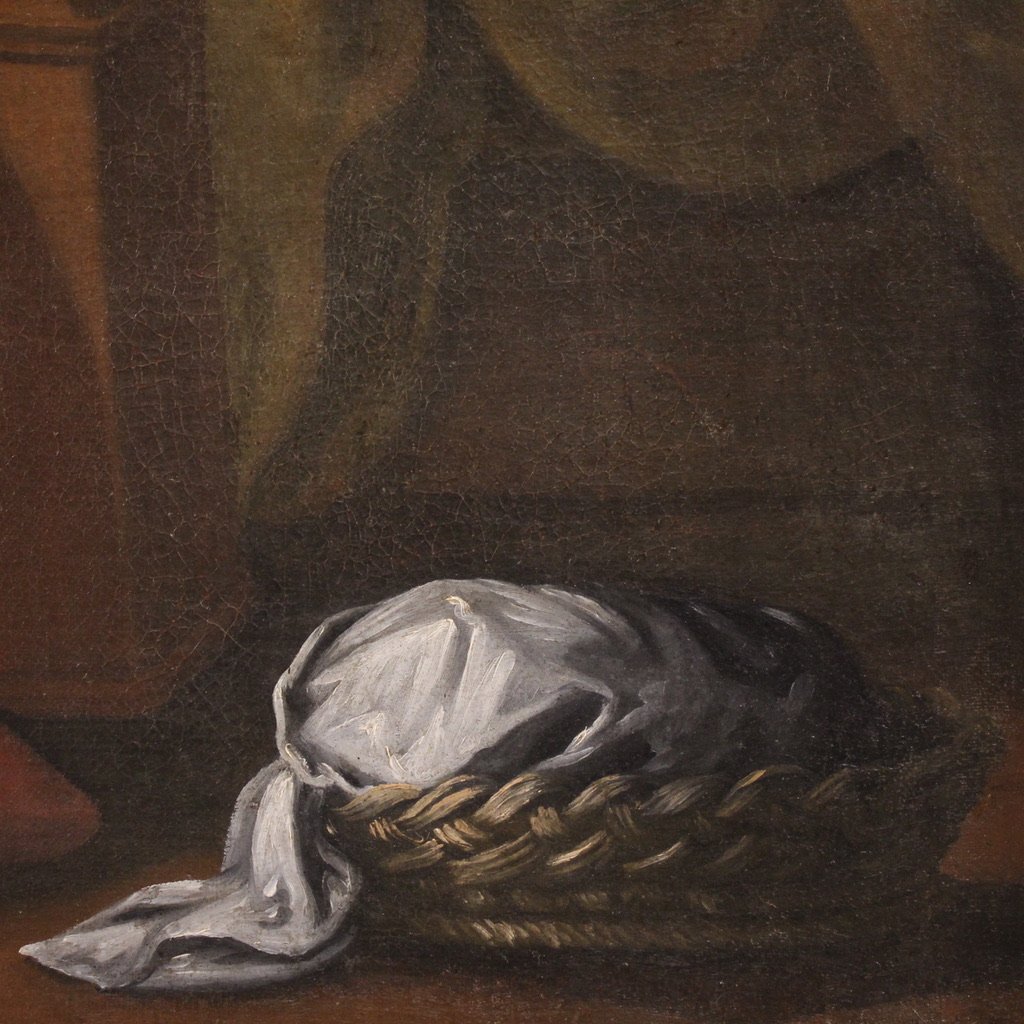 Antico quadro italiano del XVII secolo, Sacra Famiglia con San Giuseppe dormiente-photo-8