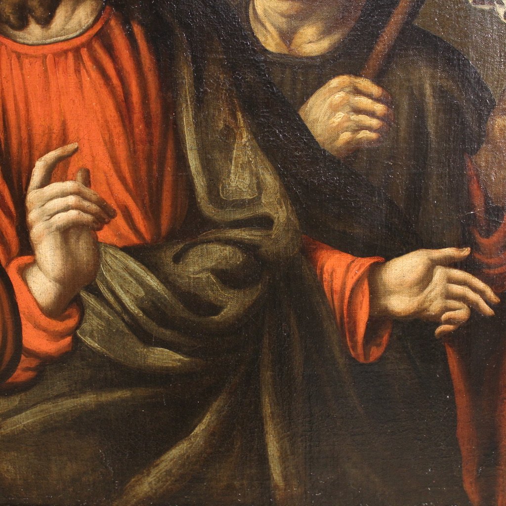 Antico dipinto spagnolo del XVII secolo, Cristo e i discepoli di Emmaus-photo-4