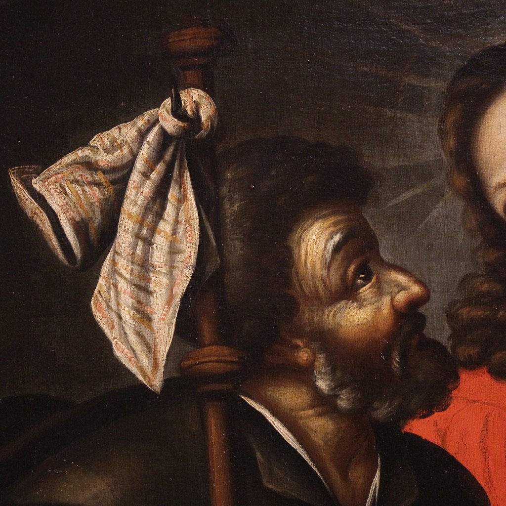 Antico dipinto spagnolo del XVII secolo, Cristo e i discepoli di Emmaus-photo-8