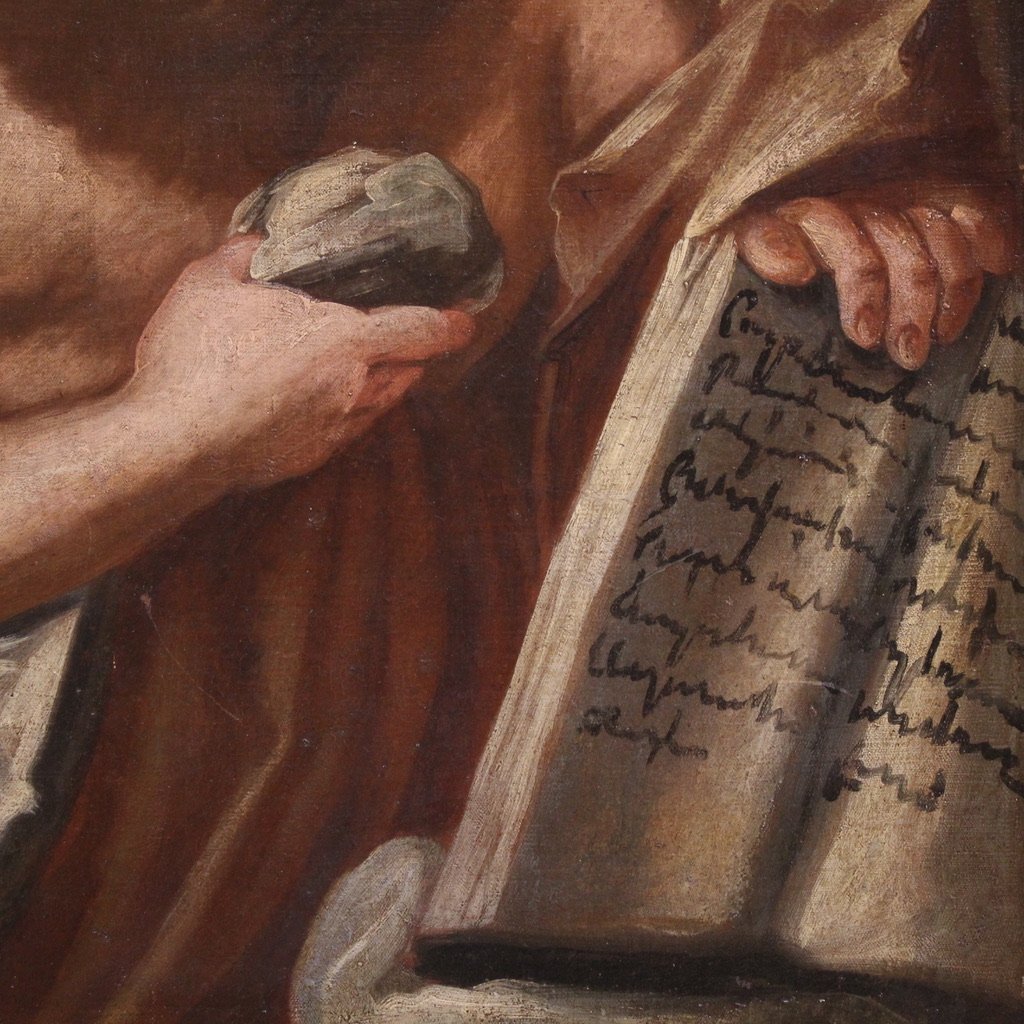 Antico dipinto religioso del XVII secolo, San Girolamo penitente-photo-8