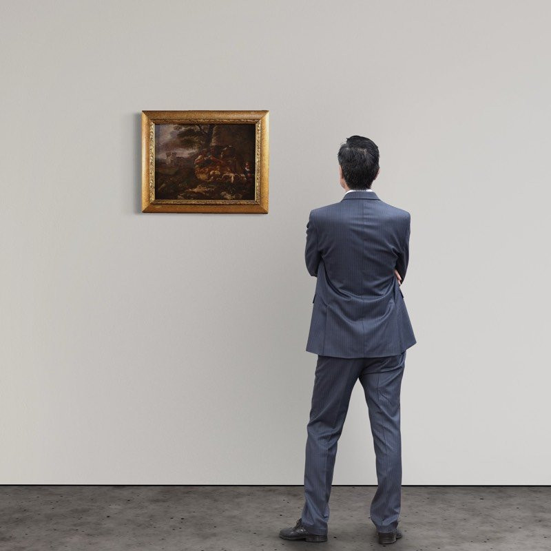 Antico dipinto italiano del XVIII secolo, paesaggio con scena pastorale-photo-1