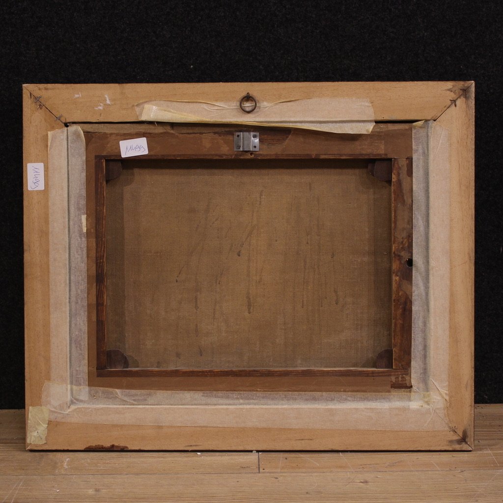 Antico dipinto italiano del XVIII secolo, paesaggio con scena pastorale-photo-4