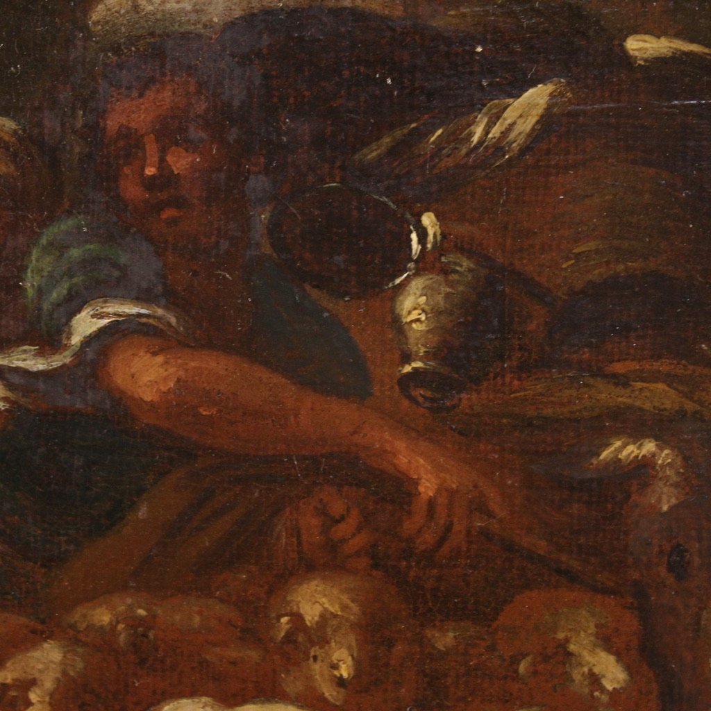 Antico dipinto italiano del XVIII secolo, paesaggio con scena pastorale-photo-6