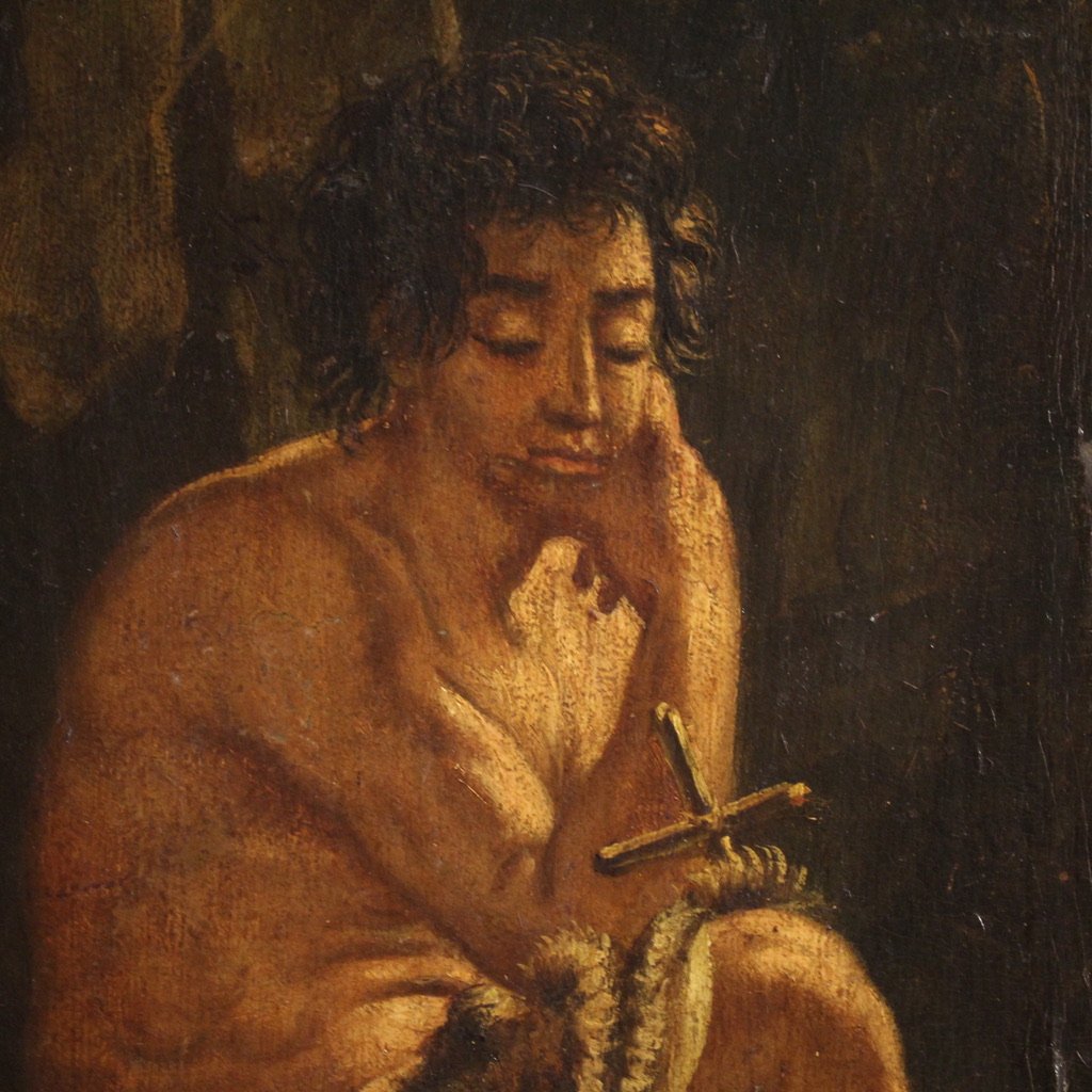 Antico dipinto francese San Giovanni Battista del XVIII secolo-photo-3