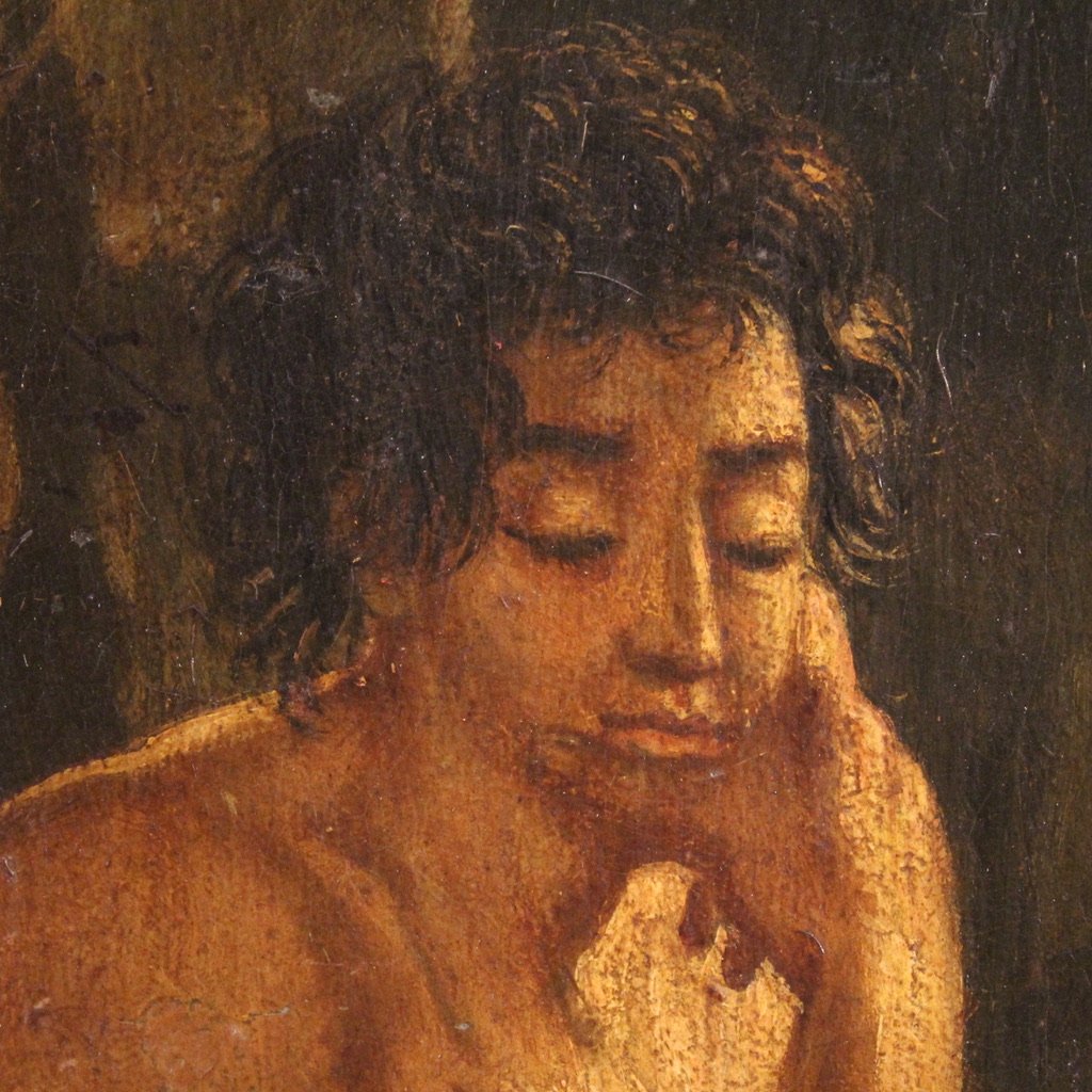 Antico dipinto francese San Giovanni Battista del XVIII secolo-photo-6