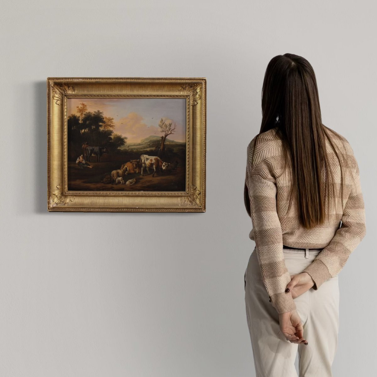 Antico dipinto fiammingo paesaggio bucolico del XVIII secolo-photo-3