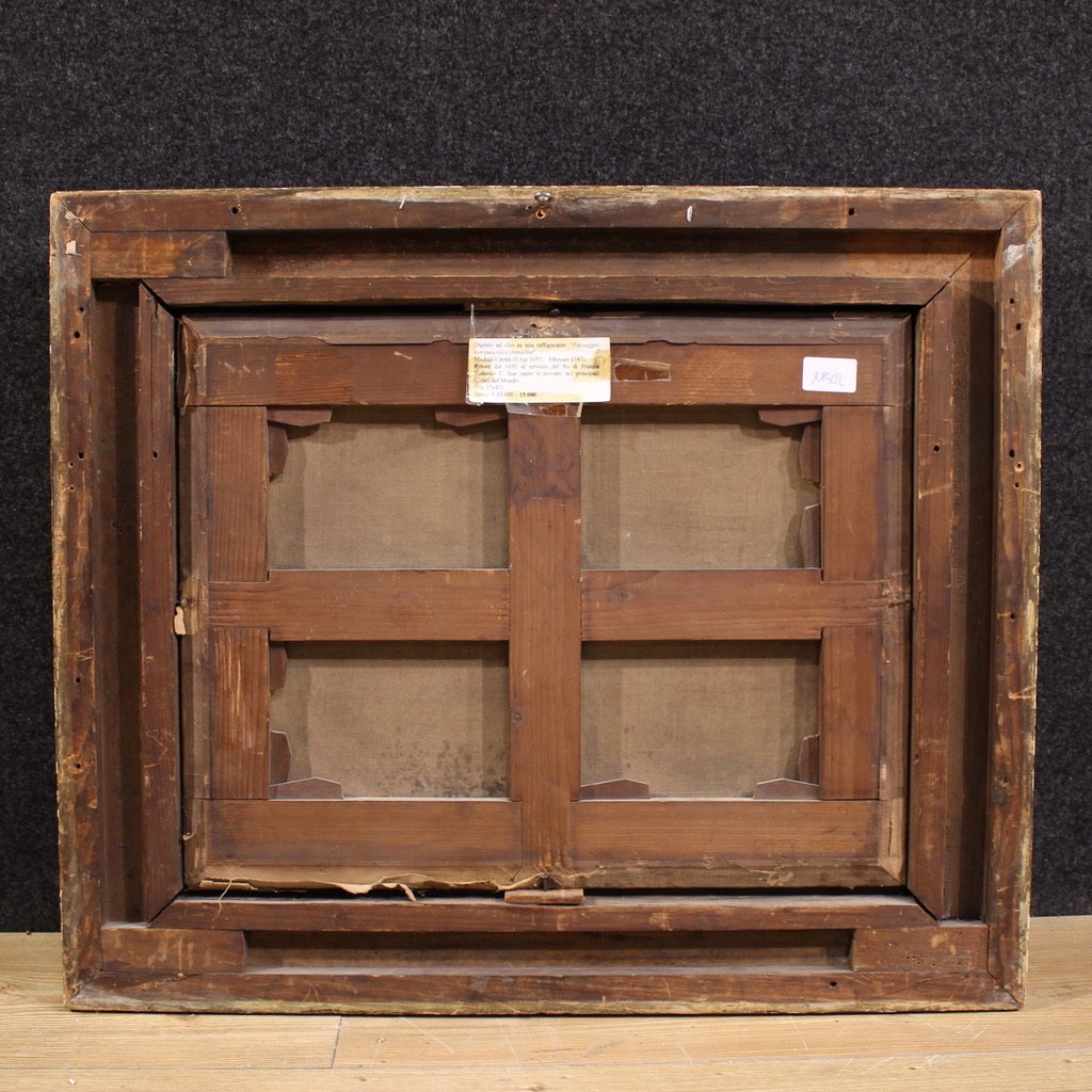 Antico dipinto fiammingo paesaggio bucolico del XVIII secolo-photo-3