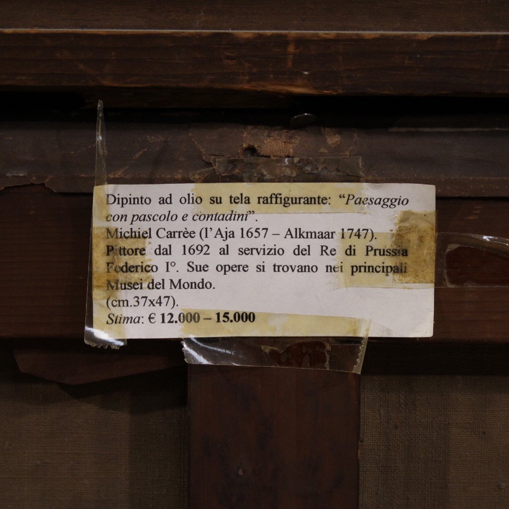 Antico dipinto fiammingo paesaggio bucolico del XVIII secolo-photo-5