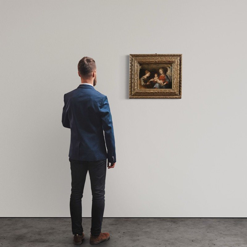 Antico dipinto su tavola del XVII secolo, Matrimonio mistico di Santa Caterina d'Alessandria-photo-1