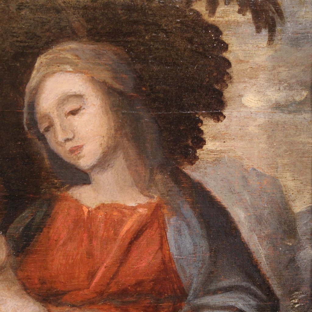 Antico dipinto su tavola del XVII secolo, Matrimonio mistico di Santa Caterina d'Alessandria-photo-7