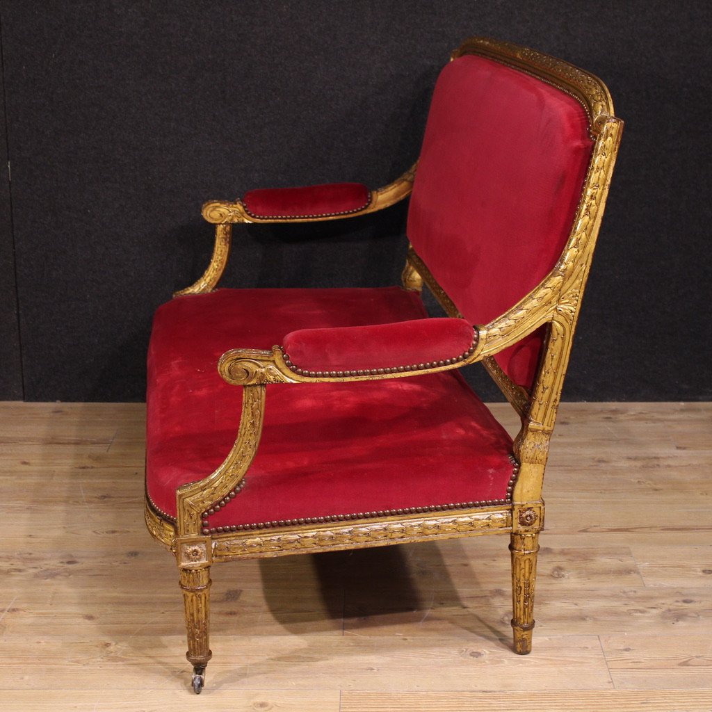 Antico divano francese in velluto rosso del XIX secolo-photo-2