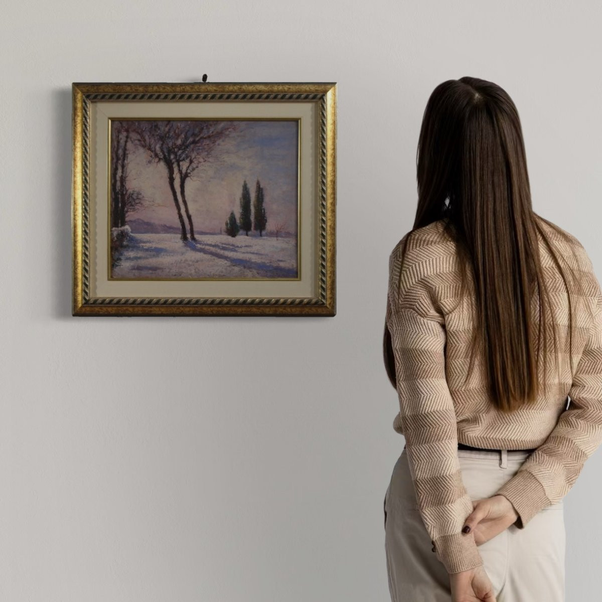 Dipinto italiano paesaggio innevato firmato e datato 1932-photo-2