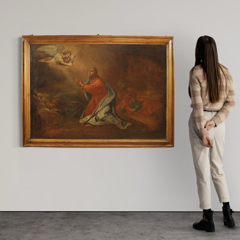 Antico dipinto italiano Cristo nell'orto degli ulivi del XVII secolo-photo-1
