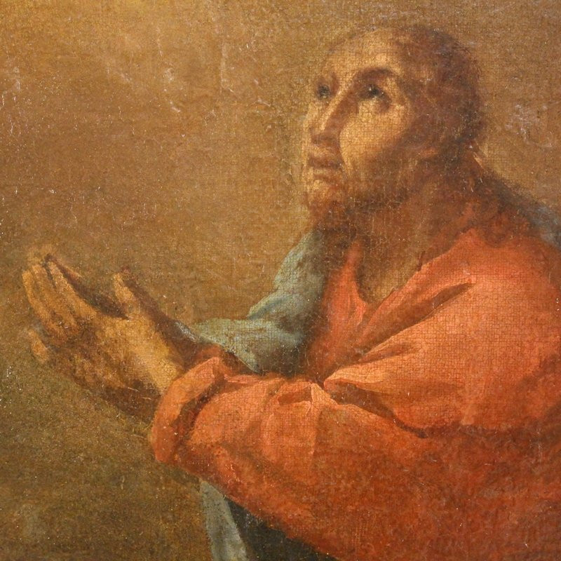 Antico dipinto italiano Cristo nell'orto degli ulivi del XVII secolo-photo-6