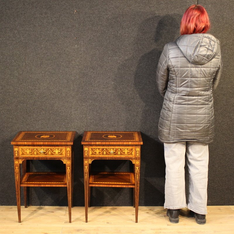 Coppia di comodini intarsiati in stile Luigi XVI del XX secolo-photo-2