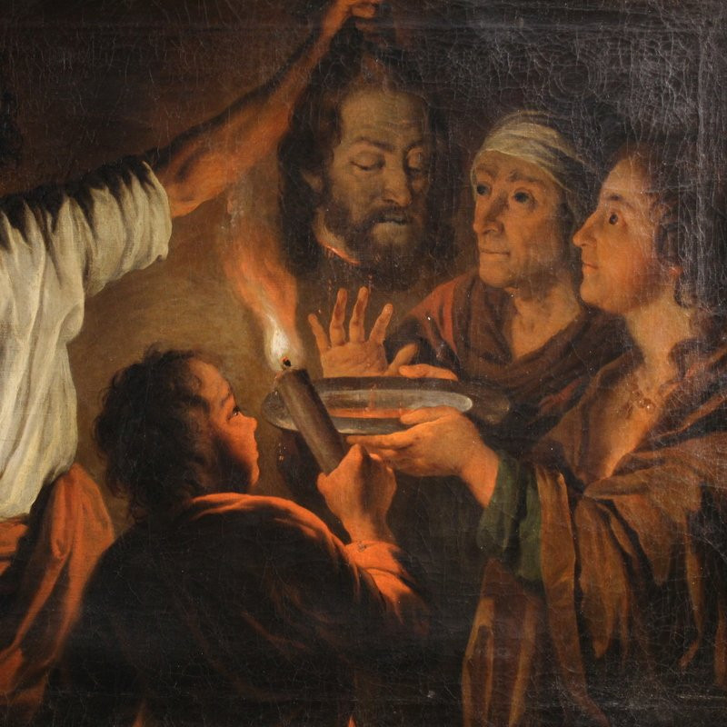 Dipinto fiammingo del XIX secolo, Salomè con la testa di San Giovanni Battista-photo-3