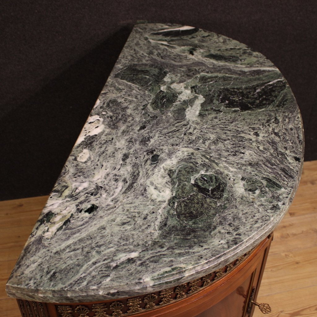 Comò francese a mezzaluna in stile Luigi XVI con piano in marmo-photo-3