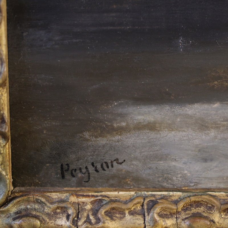 Dipinto firmato Peyron del XIX secolo, paesaggio romantico con pescatore-photo-4