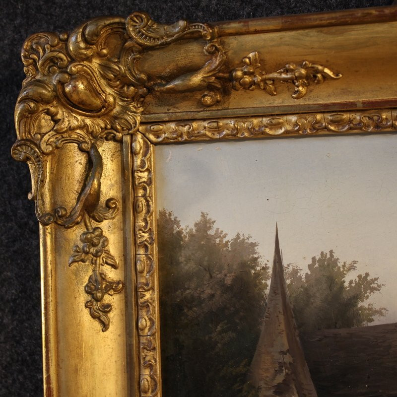 Dipinto firmato Peyron del XIX secolo, paesaggio romantico con pescatore-photo-6