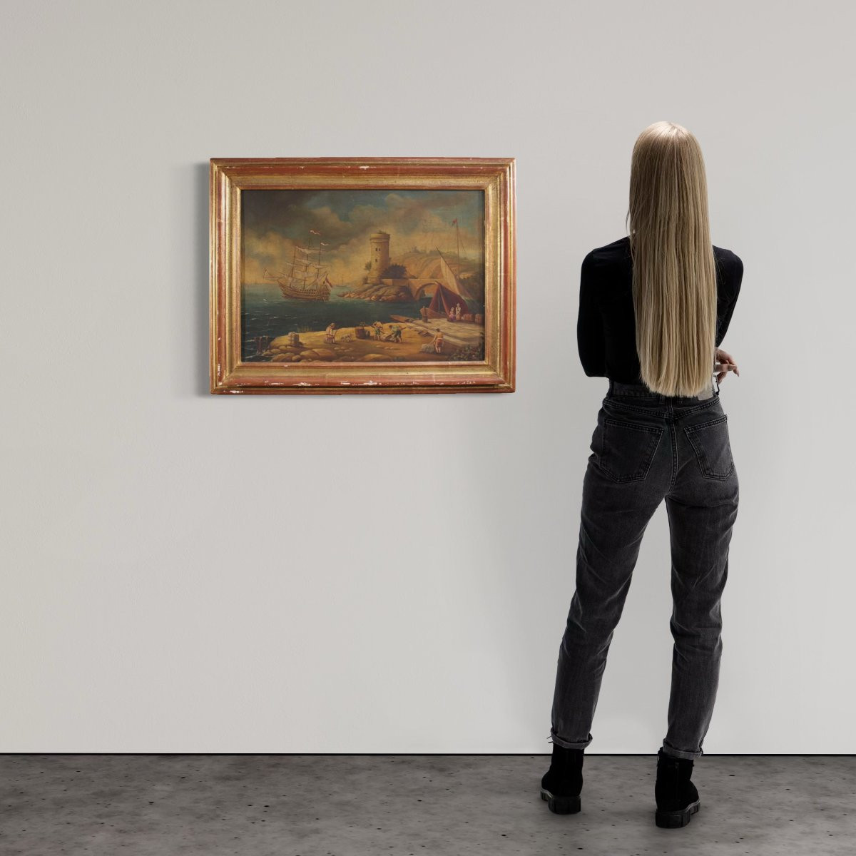 Dipinto italiano veduta di porto del XX secolo-photo-1