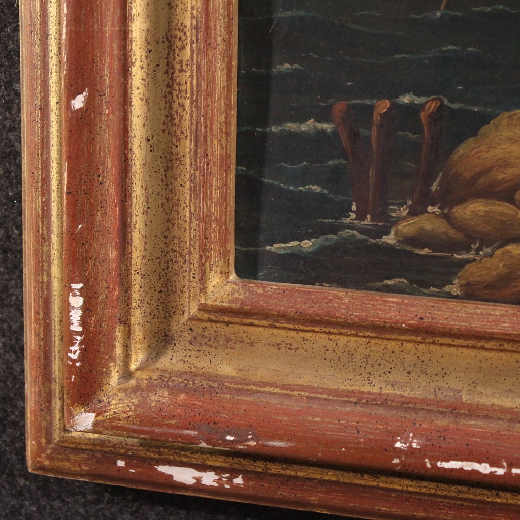 Dipinto italiano veduta di porto del XX secolo-photo-2