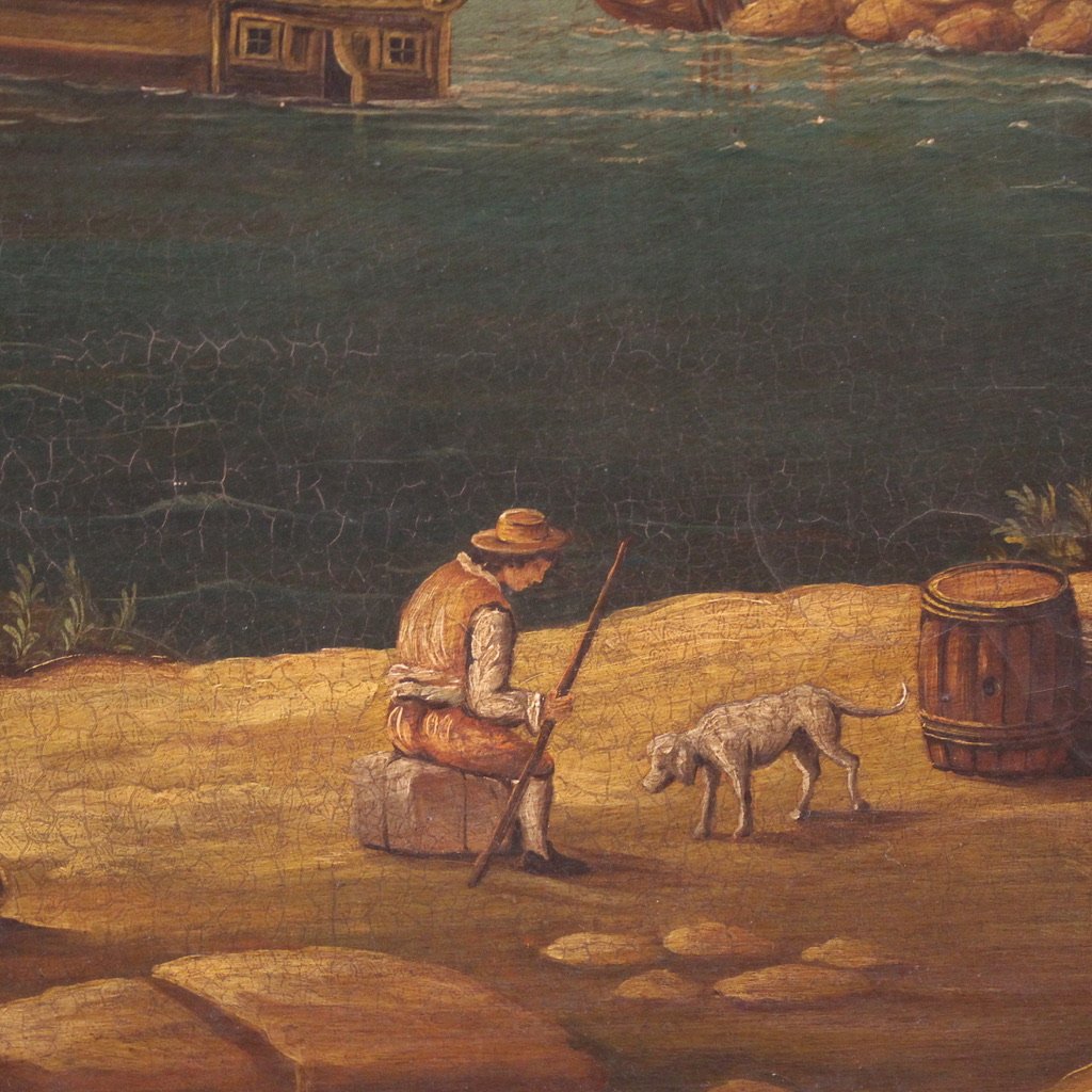 Dipinto italiano veduta di porto del XX secolo-photo-7