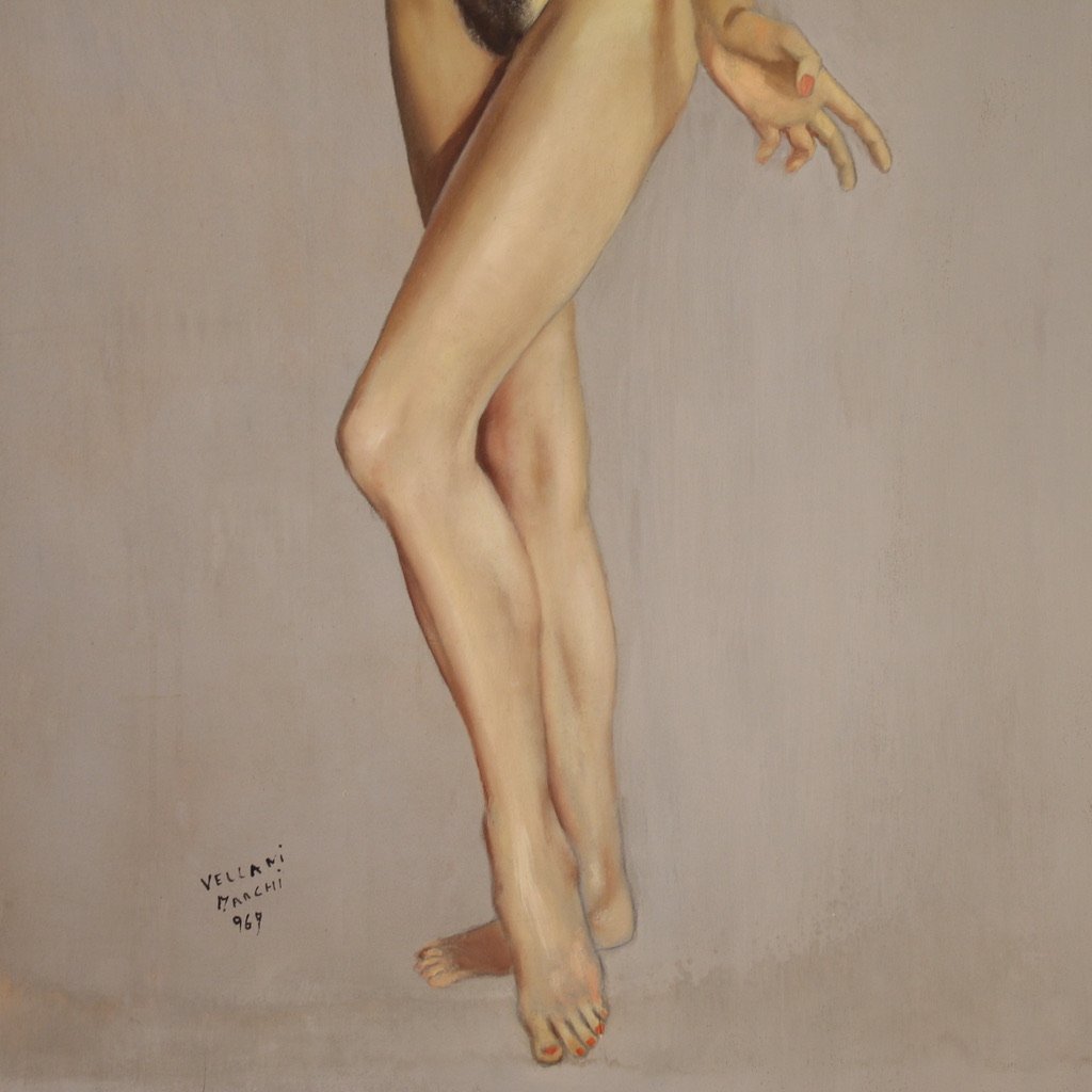 Dipinto italiano nudo firmato Mario Vellani Marchi datato 1969-photo-3